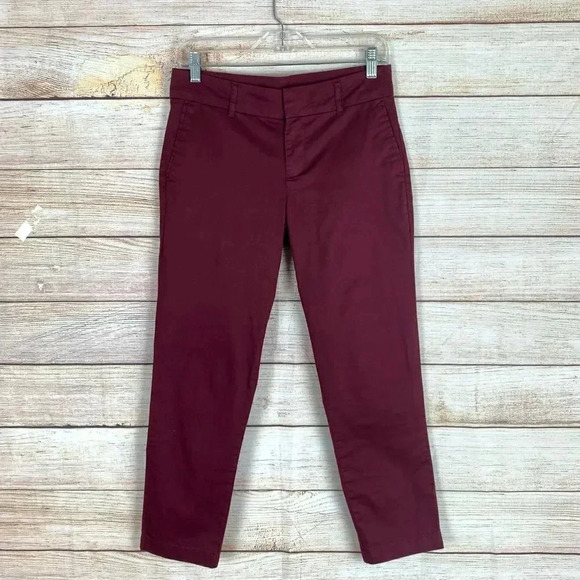 Kut From The Kloth Crop Trouser Women’s Size 2 Slim Straight Ankle Maroon Pants - Picture 1 of 11